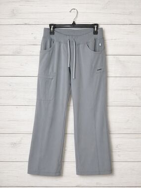 Cherokee Gray Drawstring Scrub Pants Zipper Pockets Medium Petite